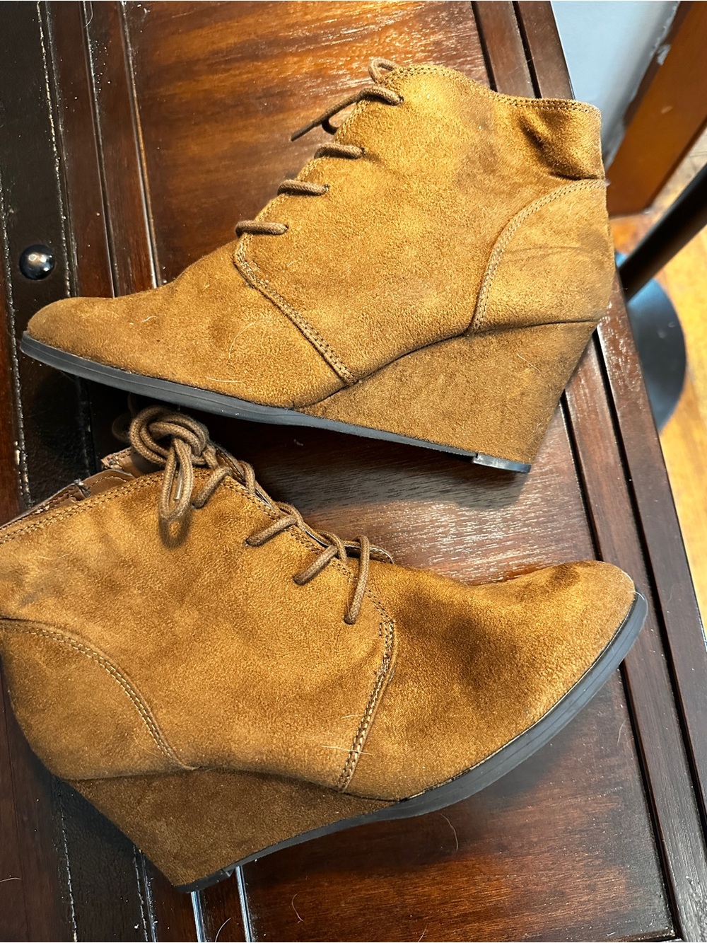 Women's Brown Suede Wedge Ankle Booties